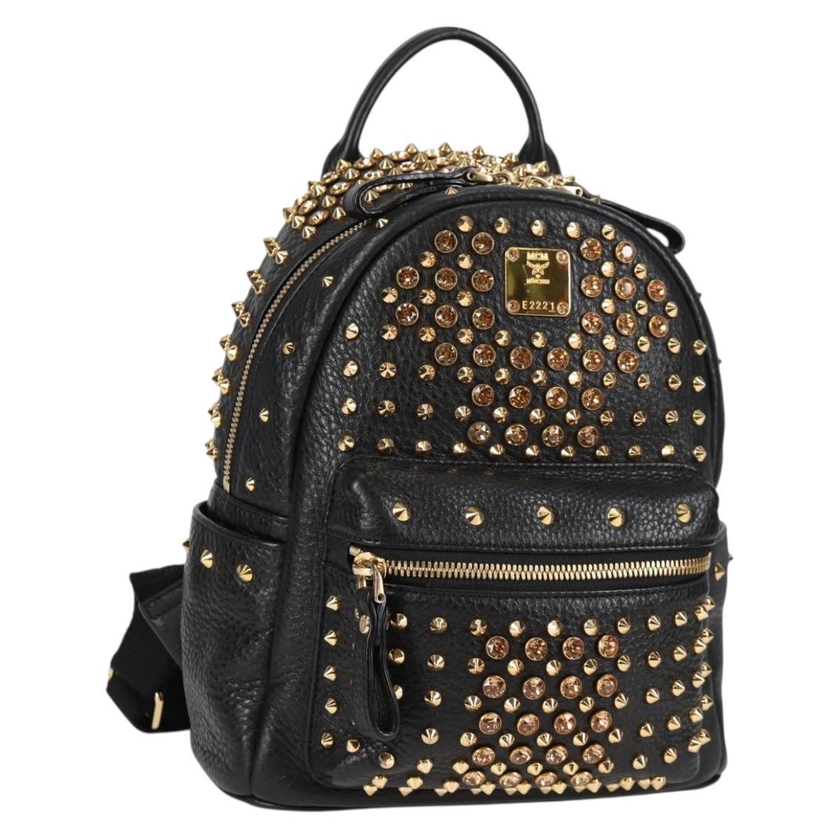 Mcm Vicetos Studs Backpack Leather Black Gold Auth Yk19000v
